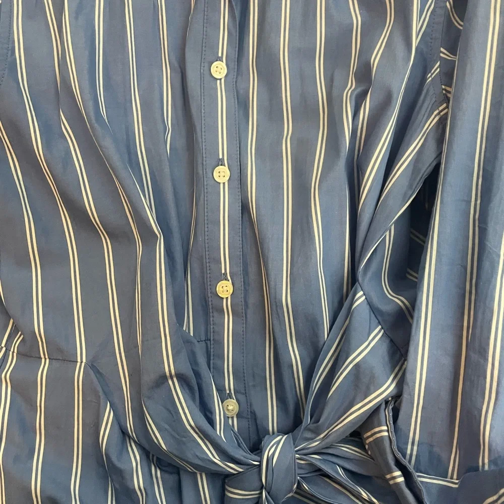 Universal Thread Blue Striped Button-Front Shirt Dress with Tie Waist - Picture 4 of 6